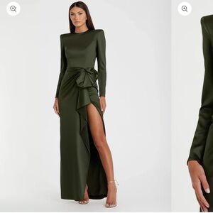 Ieena for Mac Duggal Green Long Sleeve Gown